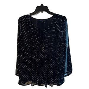 Tommy Hilfiger Navy Polka Dot Sheer Blouse Women’s Medium